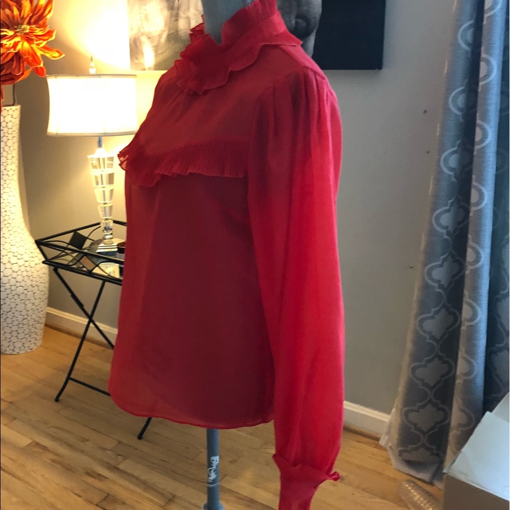 Red Orange Ruffle Blouse - Picture 3 of 6